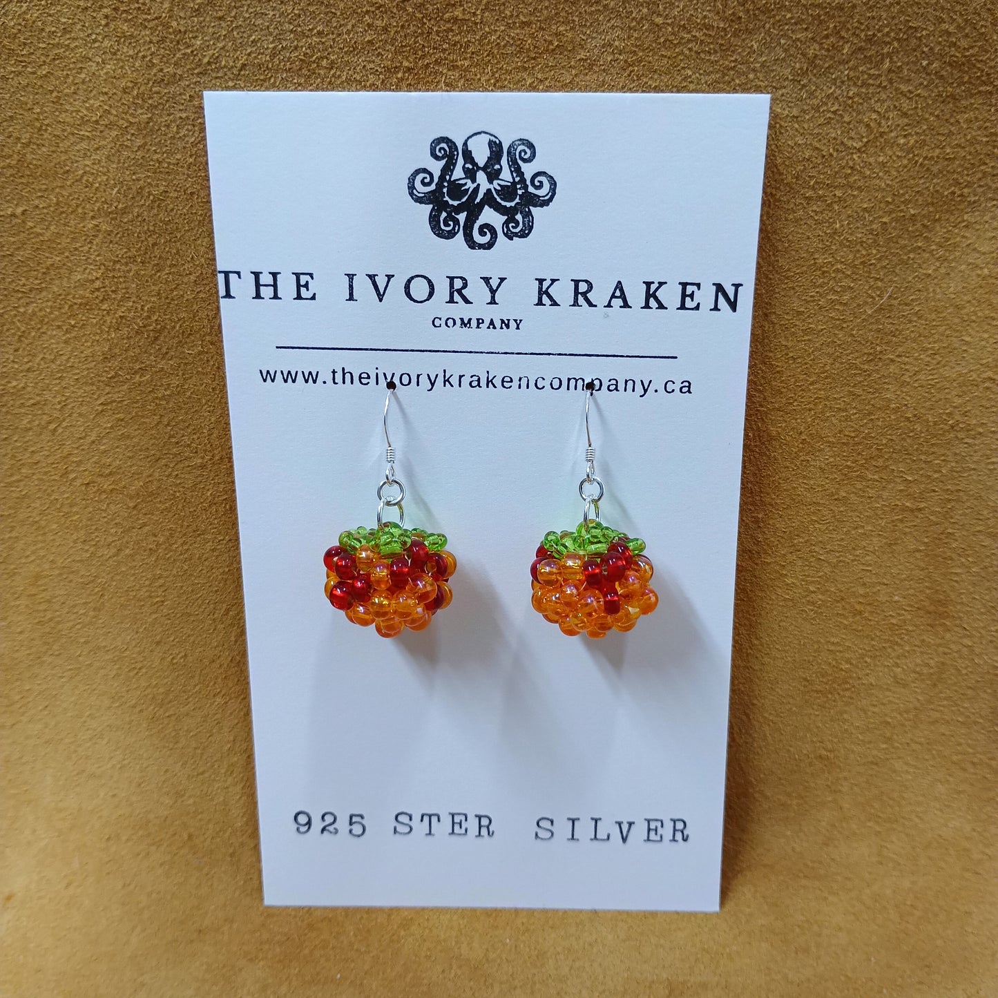 Beaded Salmonberry Earrings – 925 Sterling Silver (B)