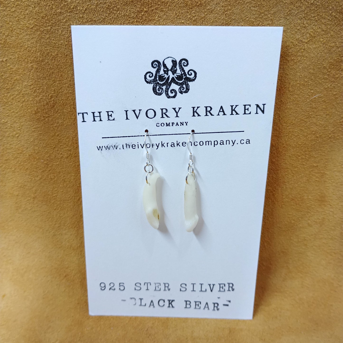 Black Bear Teeth Earrings - 925 Sterling Silver (C)
