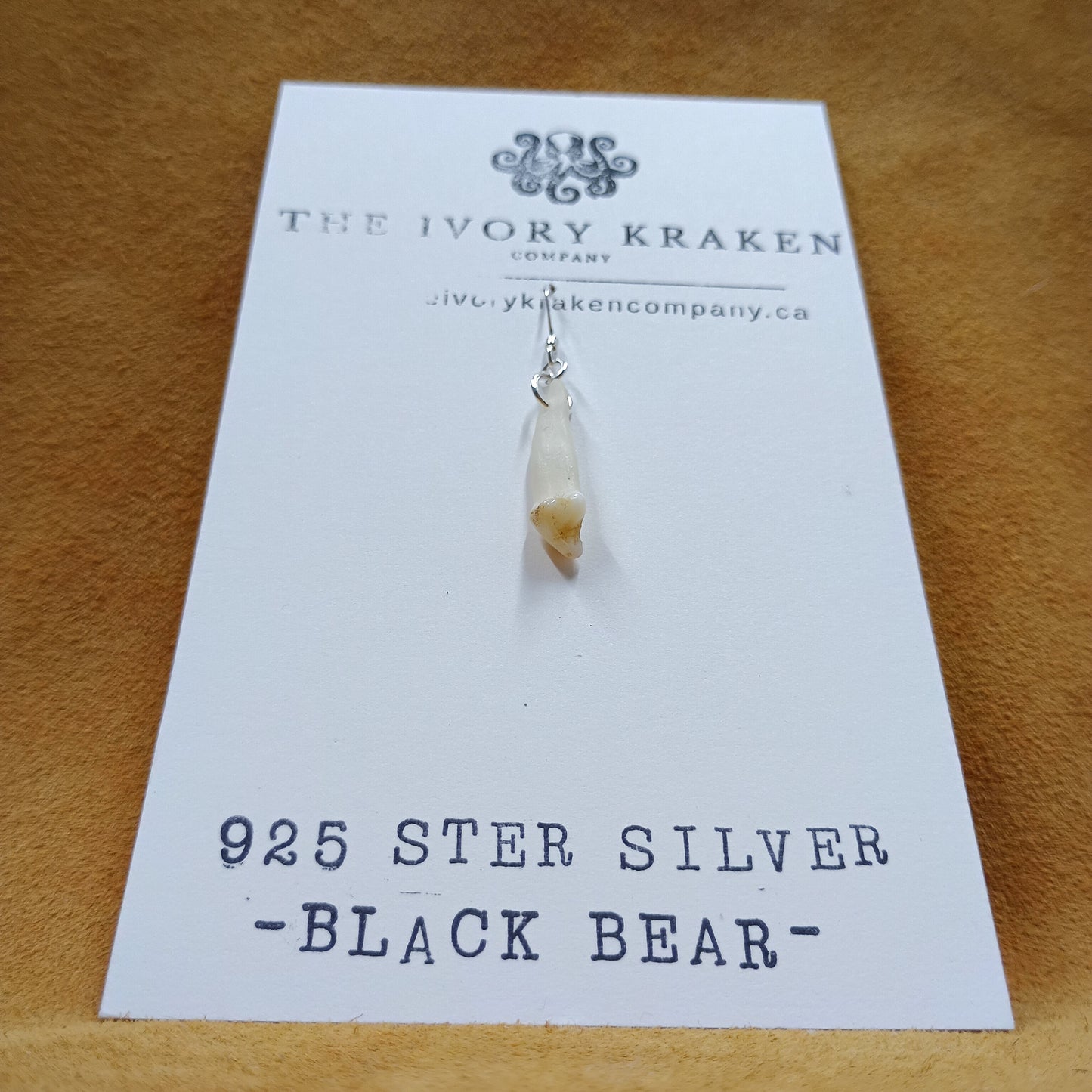 Black Bear Tooth Earring - 925 Sterling Silver (Single)