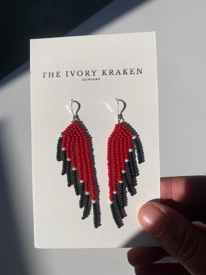 Red Asymmetrical Beaded Earrings
