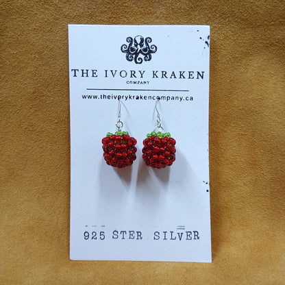 Beaded Realistic Raspberry Earrings – 925 Sterling Silver (A)