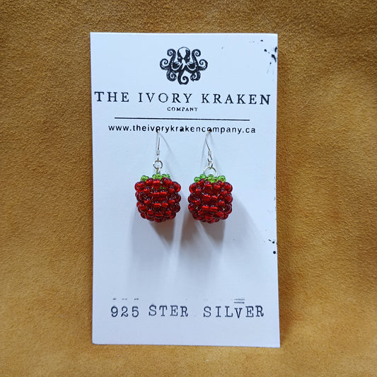 Beaded Realistic Raspberry Earrings – 925 Sterling Silver (A)