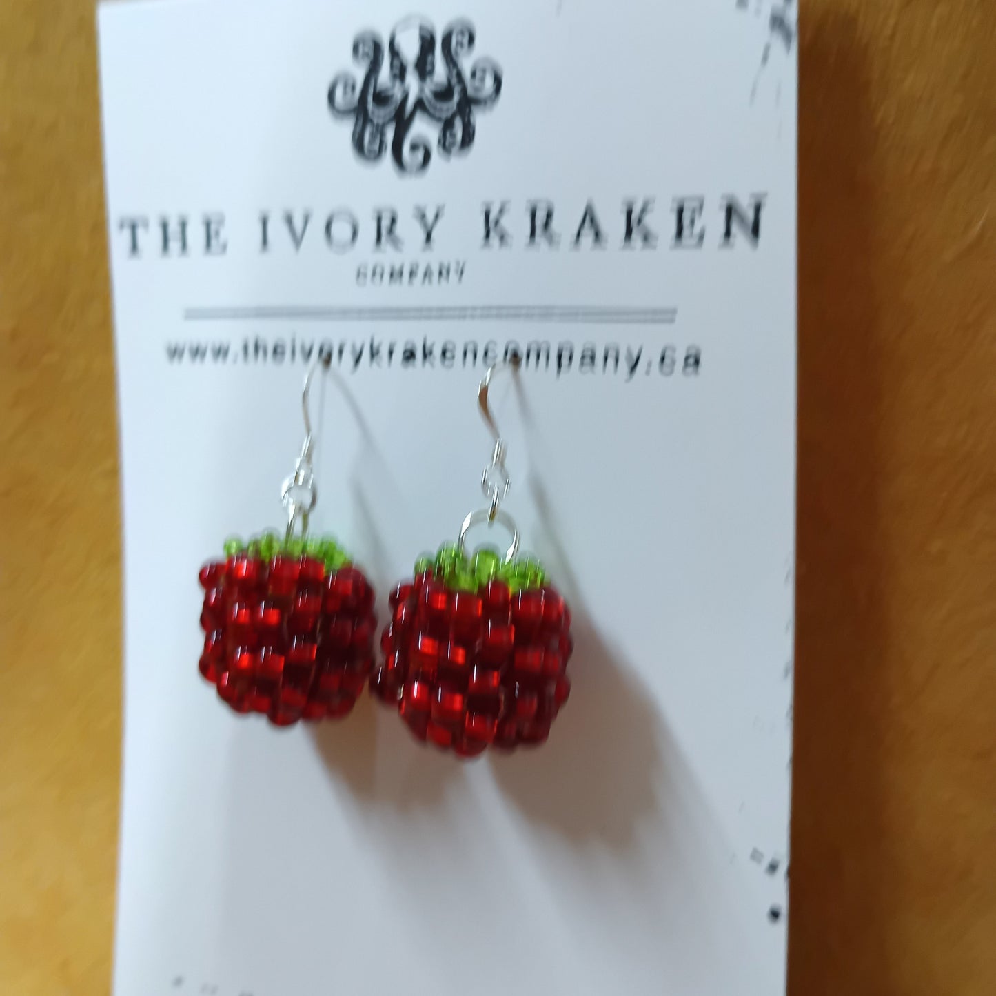 Beaded Realistic Raspberry Earrings – 925 Sterling Silver (A)
