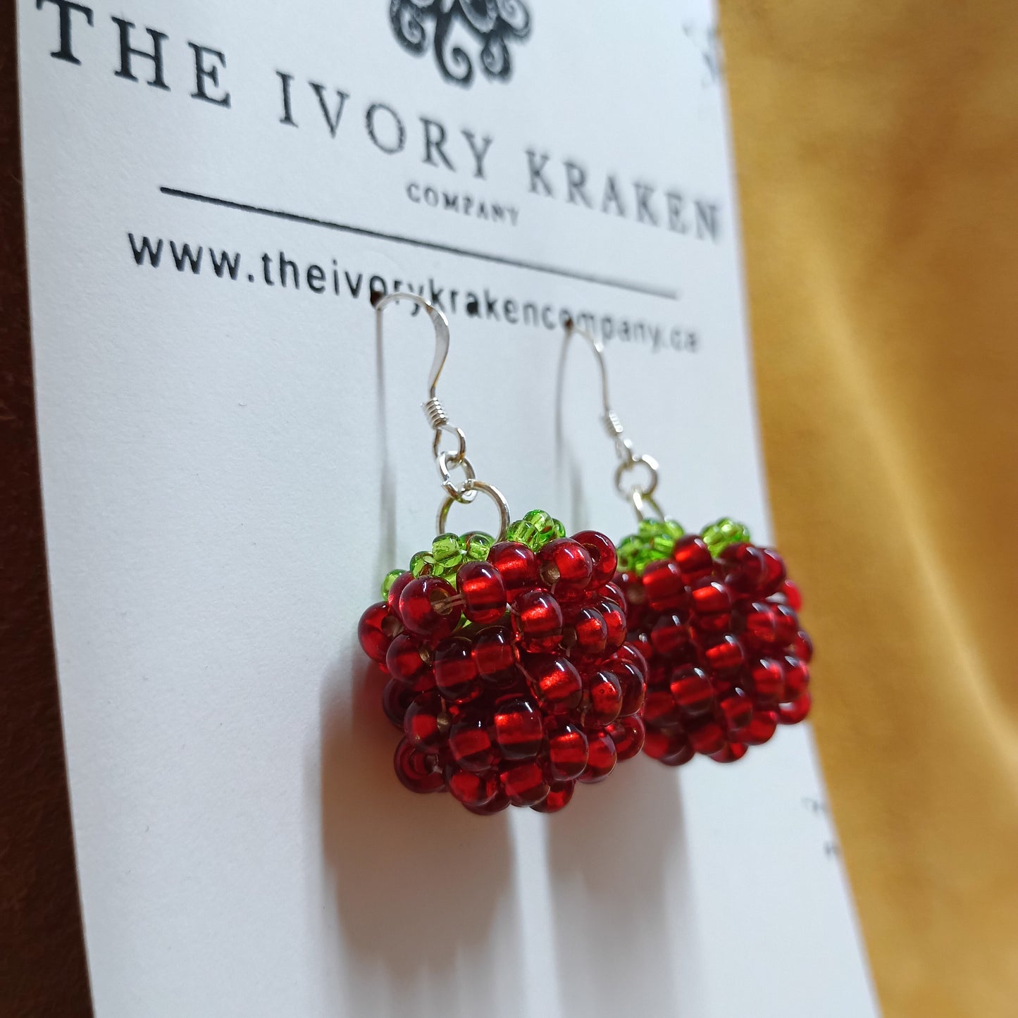 Beaded Realistic Raspberry Earrings – 925 Sterling Silver (A)