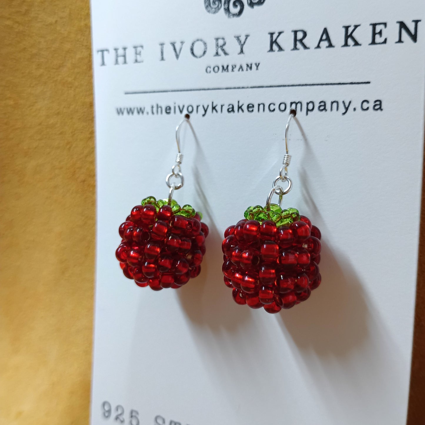 Beaded Realistic Raspberry Earrings – 925 Sterling Silver (B)