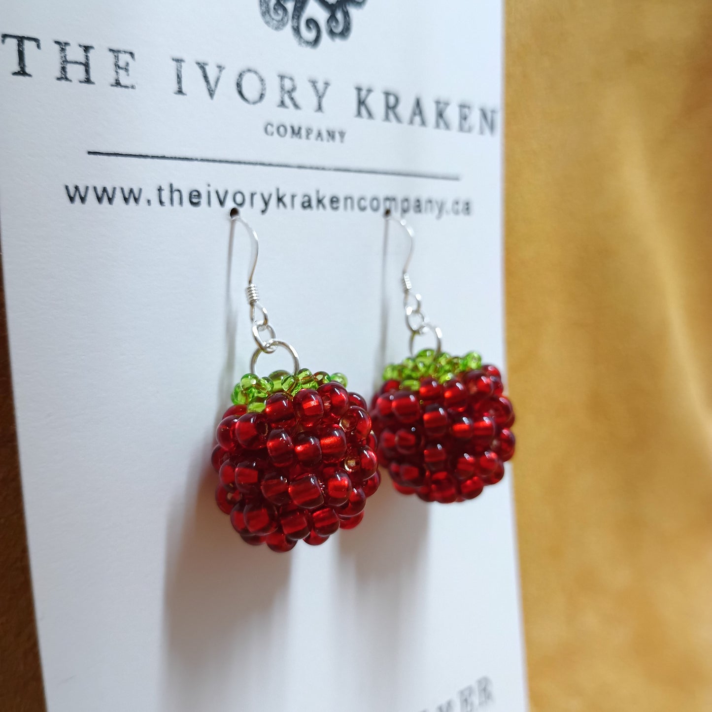 Beaded Realistic Raspberry Earrings – 925 Sterling Silver (B)