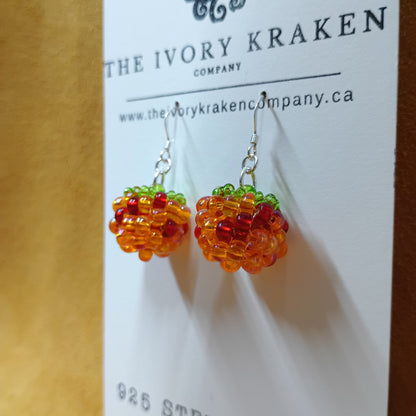 Beaded Salmonberry Earrings – 925 Sterling Silver (A)