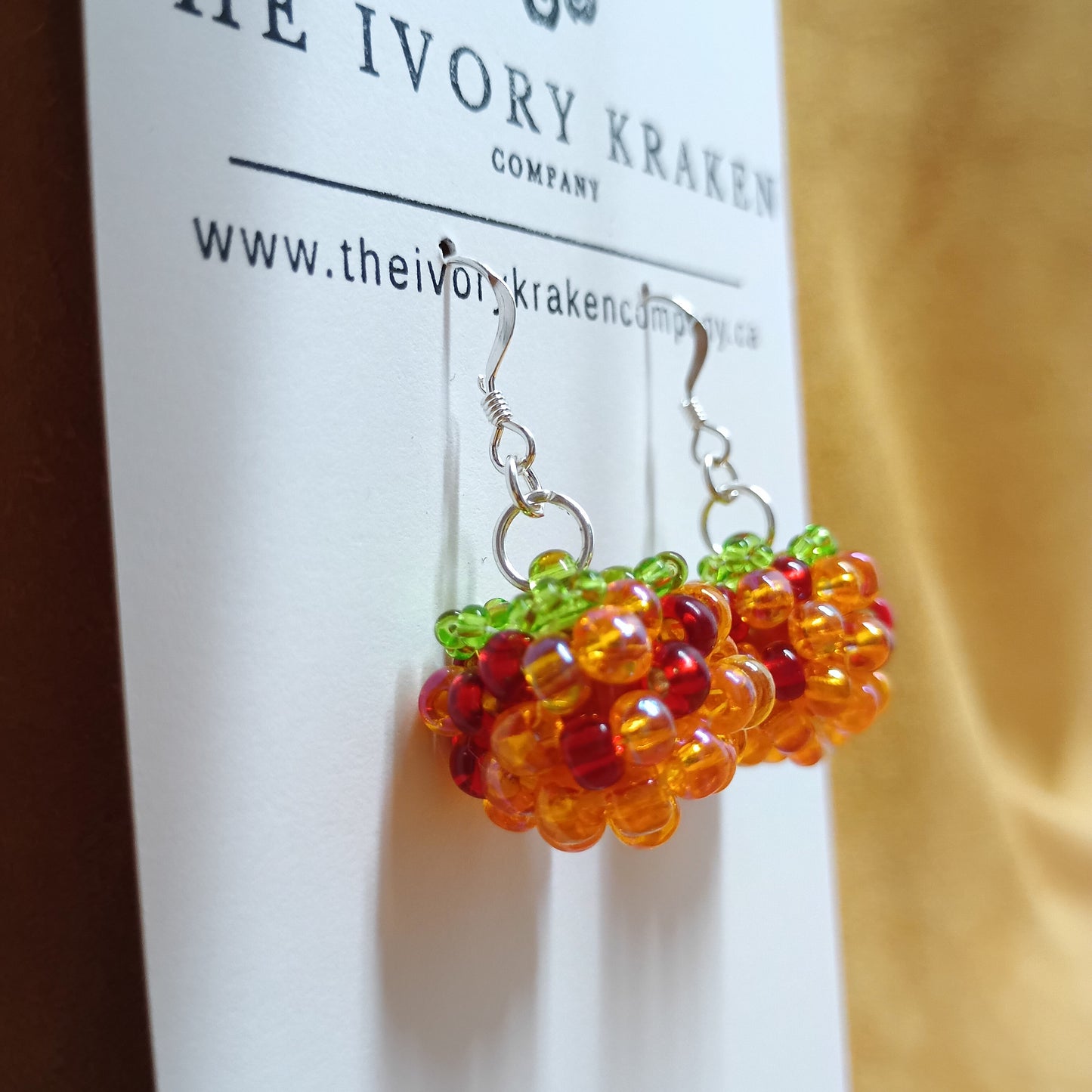 Beaded Salmonberry Earrings – 925 Sterling Silver (A)