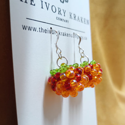 Beaded Salmonberry Earrings – 925 Sterling Silver (A)