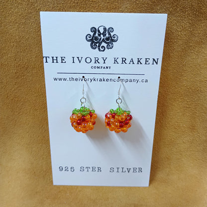 Beaded Salmonberry Earrings – 925 Sterling Silver (A)