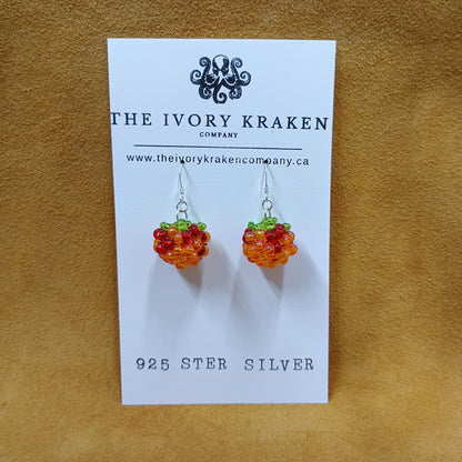 Beaded Salmonberry Earrings – 925 Sterling Silver (B)
