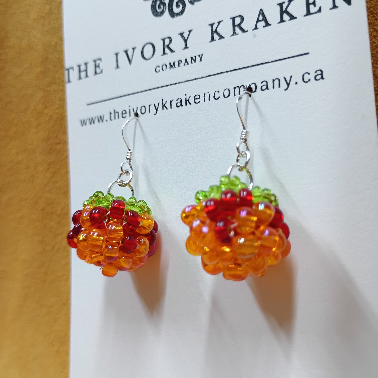 Beaded Salmonberry Earrings – 925 Sterling Silver (B)