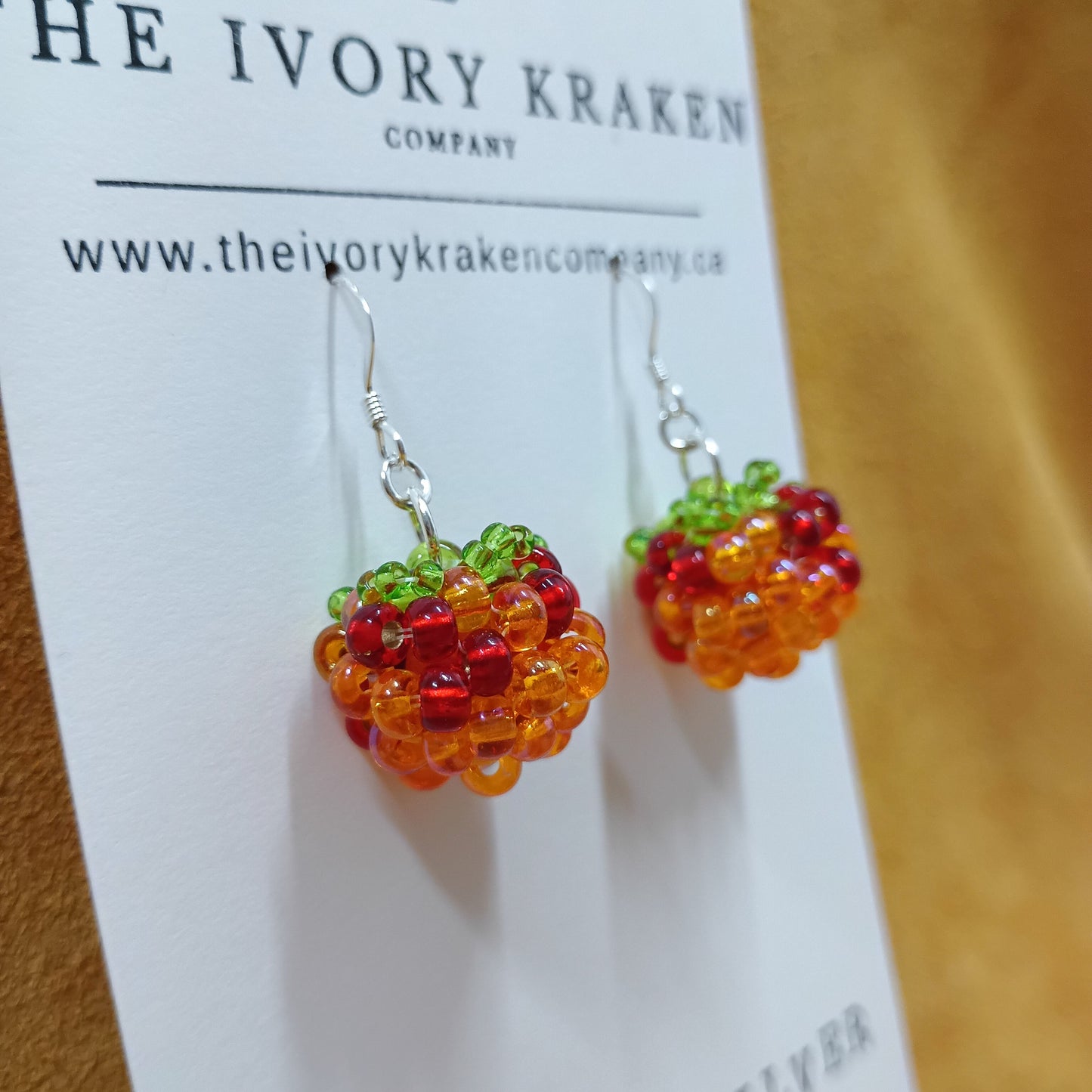 Beaded Salmonberry Earrings – 925 Sterling Silver (B)