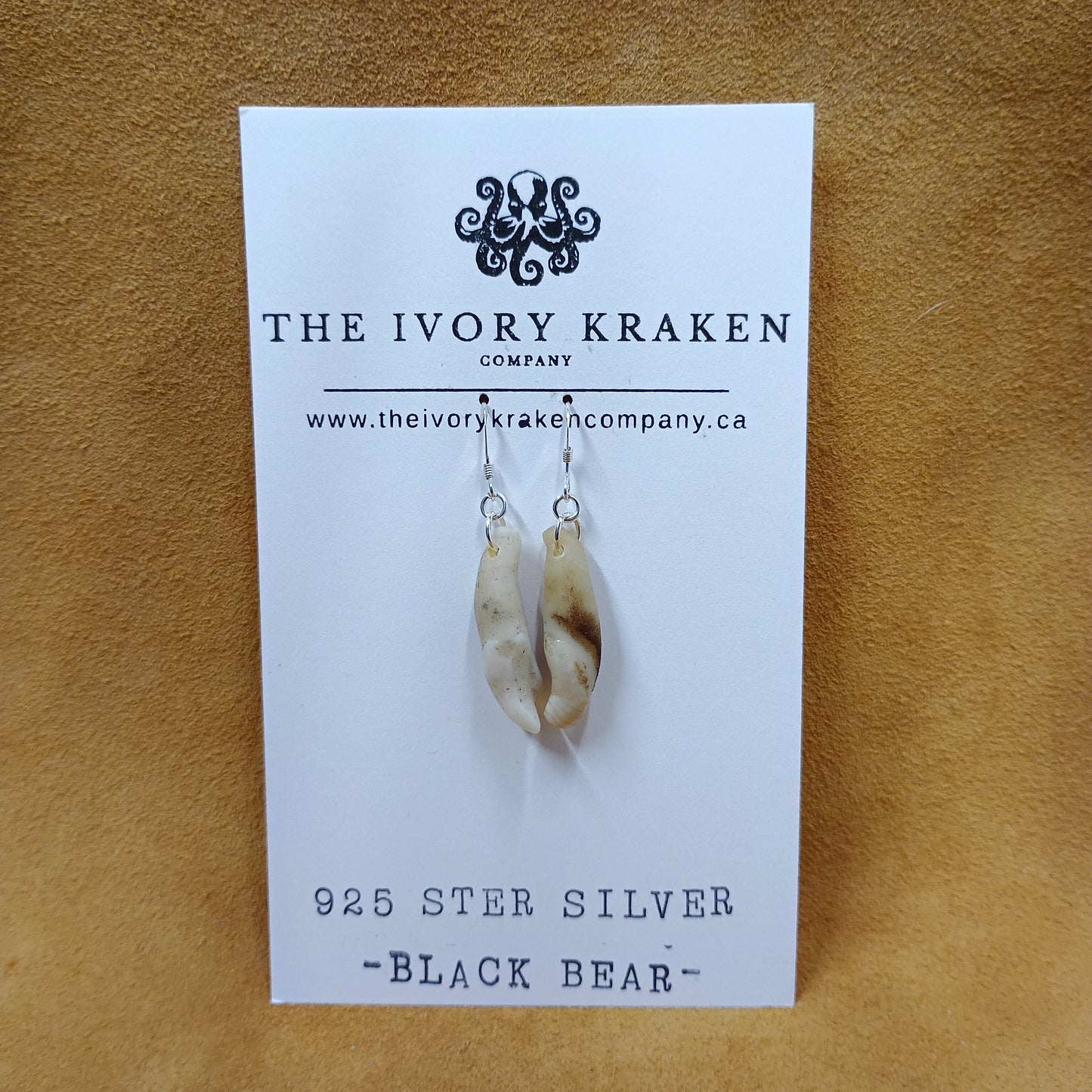 Black Bear Teeth Earrings - 925 Sterling Silver (A)