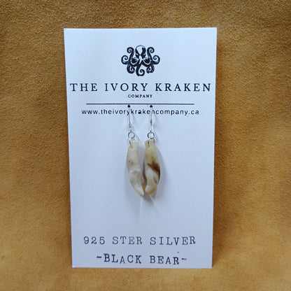 Black Bear Teeth Earrings - 925 Sterling Silver (A)
