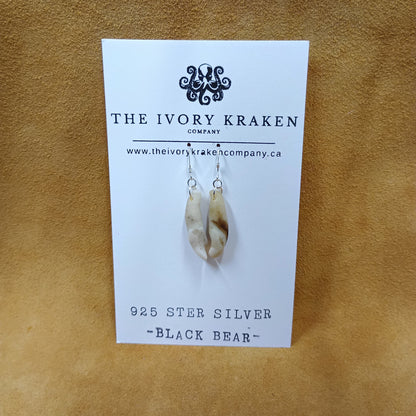 Black Bear Teeth Earrings - 925 Sterling Silver (A)