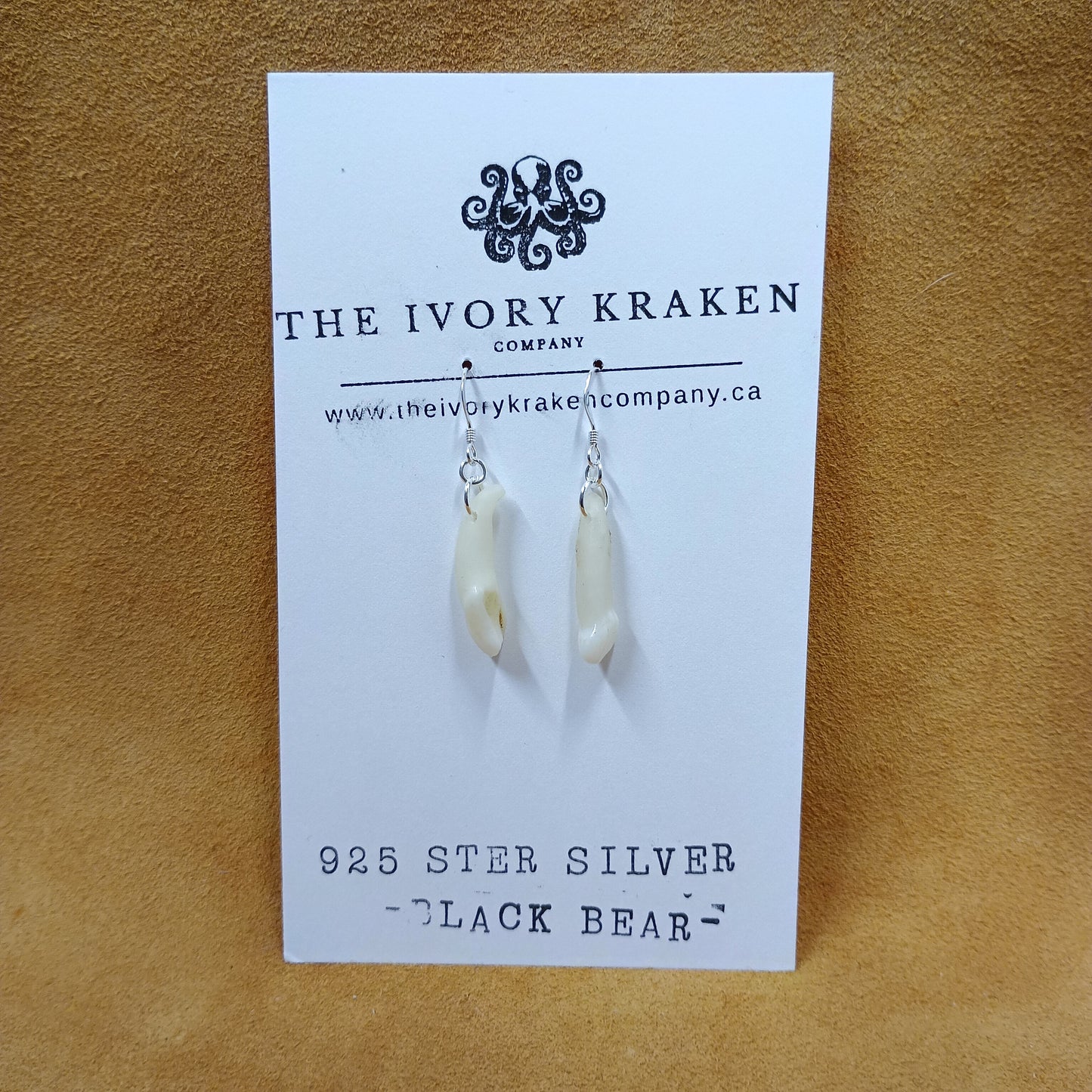 Black Bear Teeth Earrings - 925 Sterling Silver (C)