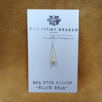 Black Bear Tooth Earring - 925 Sterling Silver (Single)