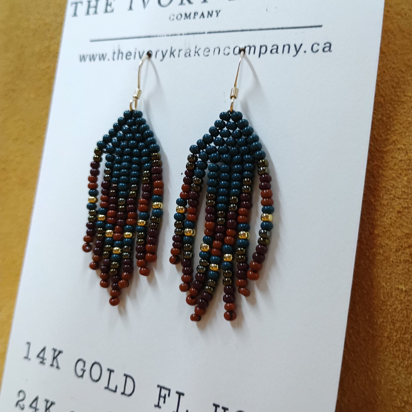 Beaded Earrings - Ancestral Forest - 14k Gold Fl & 24K Gold Pl