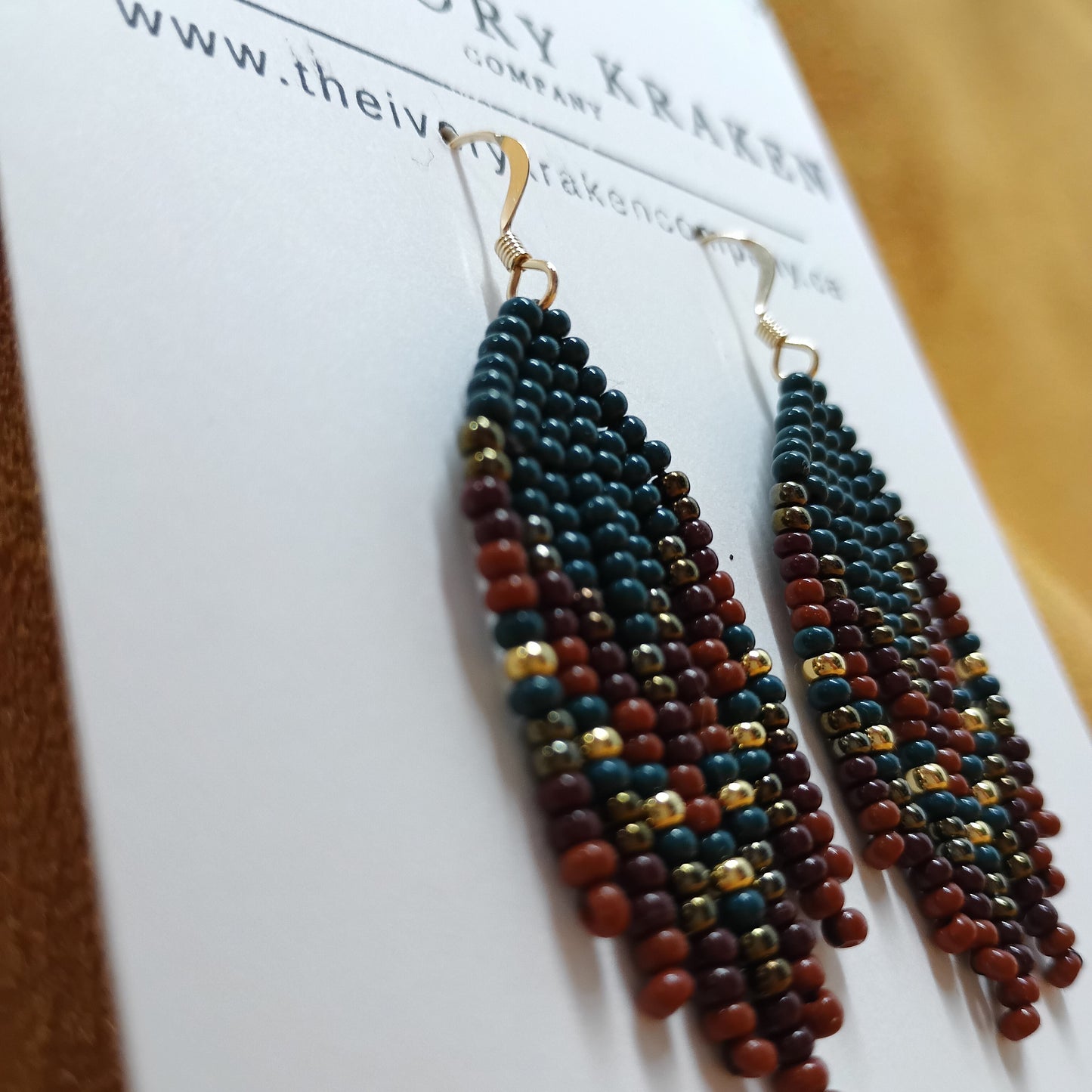 Beaded Earrings - Ancestral Forest - 14k Gold Fl & 24K Gold Pl