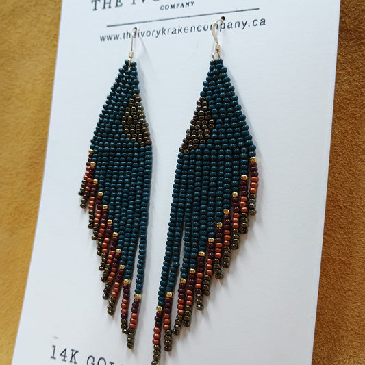 Beaded Earrings - Ancestral Forest - 14k Gold Fl & 24K Gold Pl