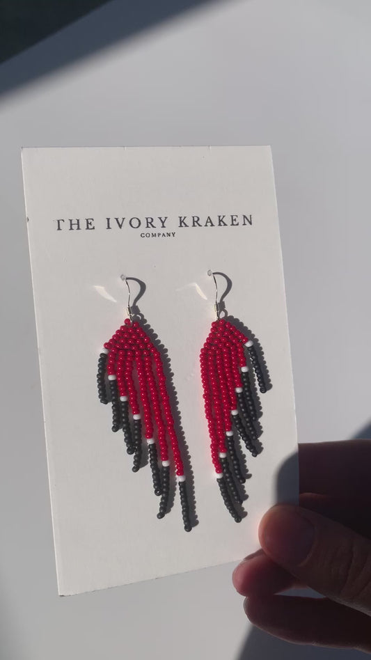 Red Asymmetrical Beaded Earrings